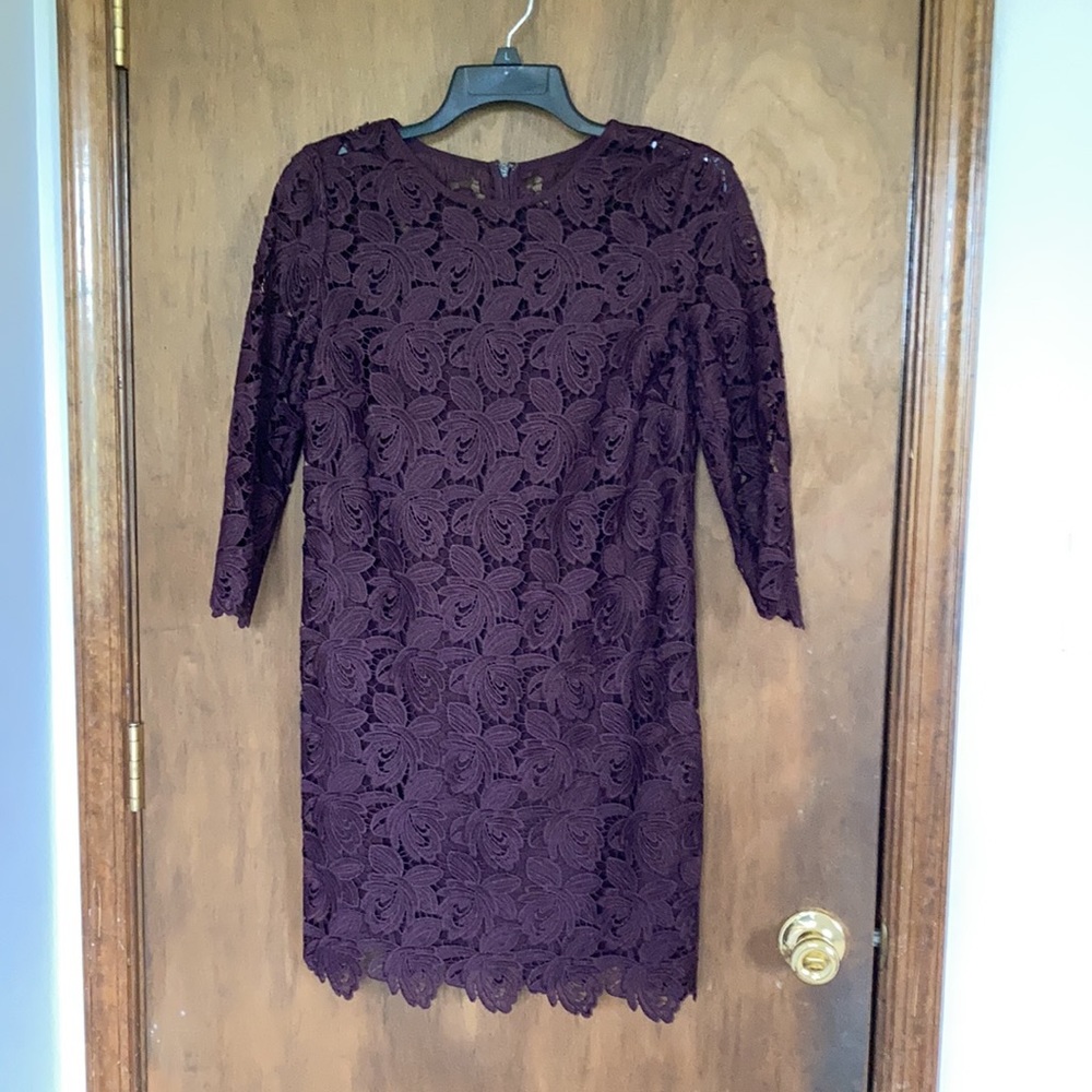 Loft embroidered floral crochet lace like outer layer dress size 0 - Picture 8 of 17